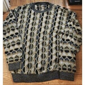 Vtg 90s Protege Collection 3D Coogi Style Cable Knit Ugly Sweater Men's Large